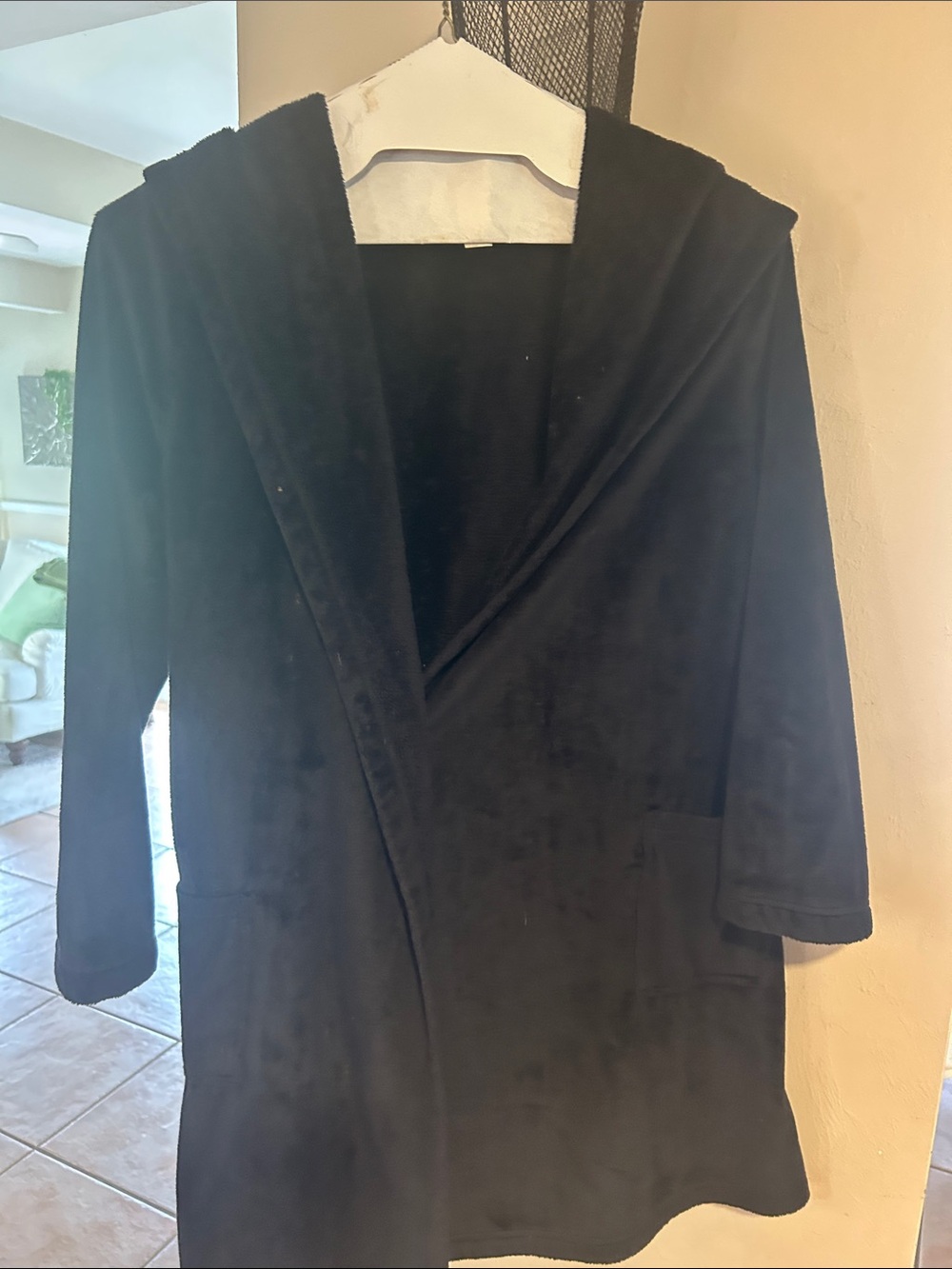 Ambrielle Black Hooded Plush Lounger Robe with Pockets